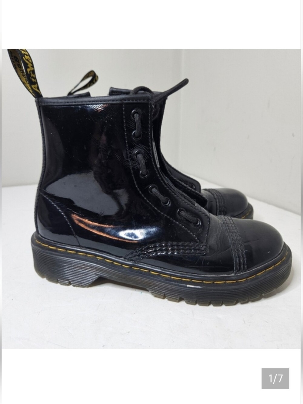 Dr. Martens Youth Sinclair Bex Patent Leather Boot Black, Zipper Lace Up Kids 3